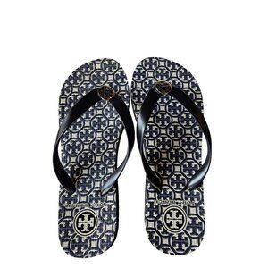 TORY BURCH Flip Flop Sandals Logo Thong Style Black & White Women’s size 6